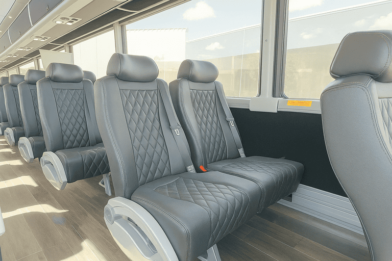 interior of The Bronx Coach Bus Service charter bus